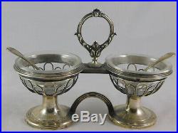 Pair Antique French Silver Glass Double Salt Cellars Denis Garreau Paris 1829