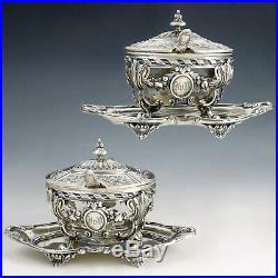 Pair Antique French Sterling Silver Mustard Pots, Louis XVI/Rococo Decoration