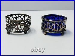 Pair Antique Gorham Sterling Silver Salt Cellars with 1 Cobalt Liner A5553