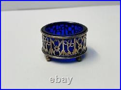 Pair Antique Gorham Sterling Silver Salt Cellars with 1 Cobalt Liner A5553