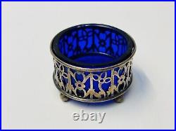 Pair Antique Gorham Sterling Silver Salt Cellars with 1 Cobalt Liner A5553