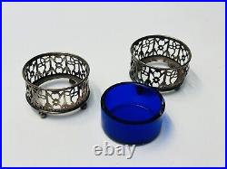 Pair Antique Gorham Sterling Silver Salt Cellars with 1 Cobalt Liner A5553