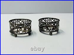 Pair Antique Gorham Sterling Silver Salt Cellars with 1 Cobalt Liner A5553