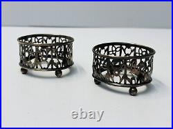 Pair Antique Gorham Sterling Silver Salt Cellars with 1 Cobalt Liner A5553