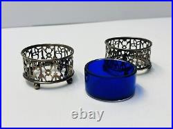 Pair Antique Gorham Sterling Silver Salt Cellars with 1 Cobalt Liner A5553