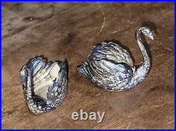 Pair Antique MARTIN MAYER German. 800 Silver Salt Cellars SWANS 1 7/8 x 2 1/8