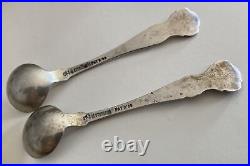 Pair Antique Victorian Gorham Sterling Silver Open Salt Cellar glass & Spoons