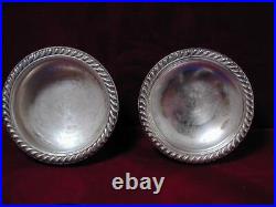 Pair Antique Watson Sterling Master Salt Cellars Cobalt Glass Liners Mono Silver