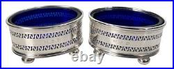 Pair Gorham A9035 Sterling Silver Cobalt Glass Oval Footed Salt Cellars Bowls