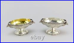 Pair John Westervelt Coin Silver Master Salt Cellars Deer/Stag Handles