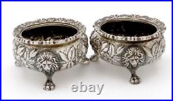 Pair KIRK REPOUSSE Sterling OPEN SALTS LION Heads