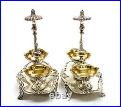 Pair Odiot Paris French Silver Gilt Footed Open Salt Cellars, 19th Century