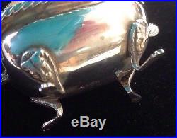 Pair Of 800 Silver Salt Cellars Lion Claw Feet WithLids Sterling Spoons Inserts