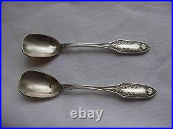 Pair Of Antique French Sterling Silver Crystal Salt Cellars With Spoons, Early XX