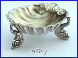 Pair Of Antique Solid Silver Dolphin Open Salt Cellars c. 1866