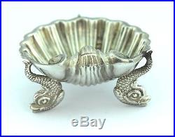 Pair Of Antique Solid Silver Dolphin Open Salt Cellars c. 1866