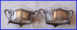 Pair Of Art Nouveau Silver Open Salt Cellars With Glass Liners