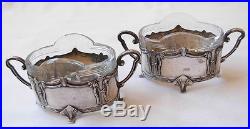 Pair Of Art Nouveau Silver Open Salt Cellars With Glass Liners