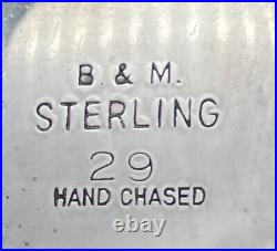 Pair Of B & M Repousse Sterling Silver Open Salt Cellars Cobalt Liners