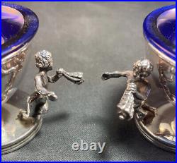Pair Of Belfiore Sterling Silver Open Salt Cellars Italian Putti 9.69 Toz WithDips