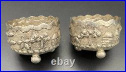 Pair Of Indian / India Sterling Silver / 900 Silver Footed Open Salt Cellars