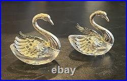 Pair Of Sterling Silver & Crystal Swan Open Salt Cellars