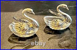 Pair Of Sterling Silver & Crystal Swan Open Salt Cellars