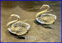 Pair Of Sterling Silver & Crystal Swan Open Salt Cellars