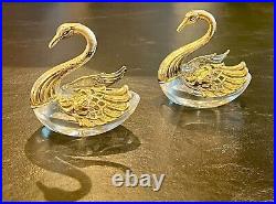 Pair Of Sterling Silver & Crystal Swan Open Salt Cellars