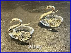 Pair Of Sterling Silver & Crystal Swan Open Salt Cellars