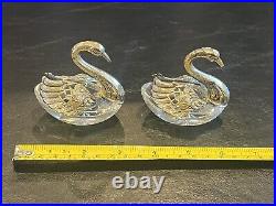 Pair Of Sterling Silver & Crystal Swan Open Salt Cellars