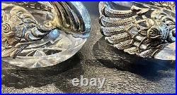 Pair Of Sterling Silver & Crystal Swan Open Salt Cellars