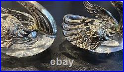 Pair Of Sterling Silver & Crystal Swan Open Salt Cellars