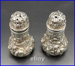 Pair Of Stieff Repousse Sterling Silver Salt & Pepper Shakers #10 No Monogram