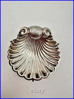 Pair Of Victorian Salt Cellars Silverplate Scallop Shell With Fish Feet. RARE