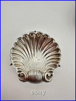 Pair Of Victorian Salt Cellars Silverplate Scallop Shell With Fish Feet. RARE