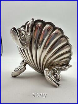 Pair Of Victorian Salt Cellars Silverplate Scallop Shell With Fish Feet. RARE