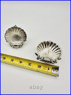 Pair Of Victorian Salt Cellars Silverplate Scallop Shell With Fish Feet. RARE