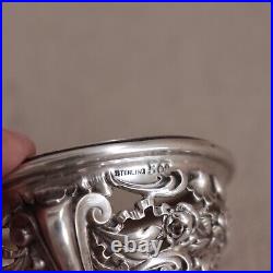 Pair Repousse Sterling Glass Master Salt Bowl Footed Dish Cellar Vtg Silver 60 g