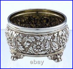 Pair TIFFANY REPOUSSE Sterling OPEN SALTS Paw Feet