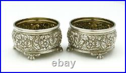 Pair TIFFANY REPOUSSE Sterling OPEN SALTS Paw Feet