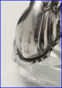 Pair Vintage Albert Bodemer 835 Silver & Cut Crystal Swan Salt Cellars Germany