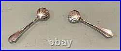 Pair Vintage Antique England Sterling Silver Cobalt Insert Salt Sellar Spoons