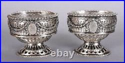 Pair of 1865 Neoclassical English Sterling Master Salt Cellars w Liners 10 ozt