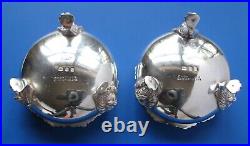 Pair of 1931 CRICHTON & Co. Ltd. Sterling Silver Open SALT CELLARS withLion Heads