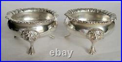 Pair of 1931 CRICHTON & Co. Ltd. Sterling Silver Open SALT CELLARS withLion Heads