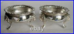 Pair of 1931 CRICHTON & Co. Ltd. Sterling Silver Open SALT CELLARS withLion Heads