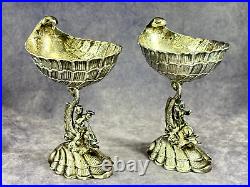 Pair of 800 German Sterling Silver 6 Master Salt Cellars Dolphin Hanau 411g