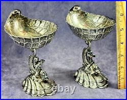 Pair of 800 German Sterling Silver 6 Master Salt Cellars Dolphin Hanau 411g