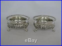 Pair of 925/1000 Sterling Hand Chased Repousse Master Salt Cellars